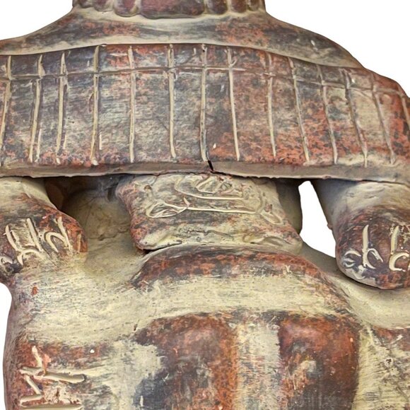 Hand-Sculpted Inca Aztec Terracotta Clay Pottery Sitting Figure Statue 1960s - Picture 8 of 10
